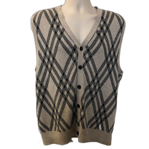 Vintage NWT Haggar Clothing Men's Argyle Sweater Vest Large Button Up Tan Black - Picture 1 of 6